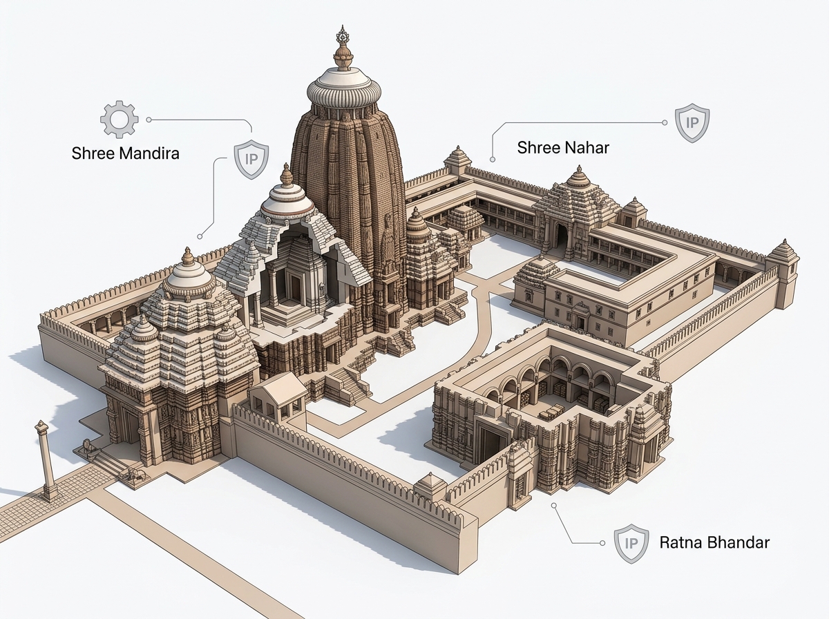 Intellectual property protection for ‘Shree Mandira’, ‘Shree Nahar’, ‘Ratna Bhandar’ of Puri temple — labelled illustration