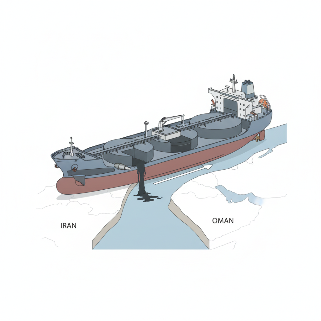 Iran says it struck an oil tanker on the Strait of Hormuz — labelled illustration