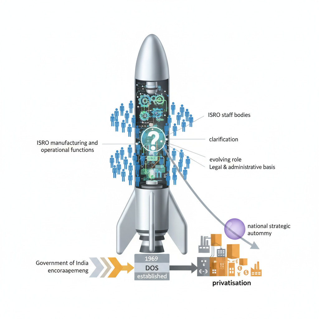ISRO staff bodies seek clarification on trajectory of privatisation — labelled illustration