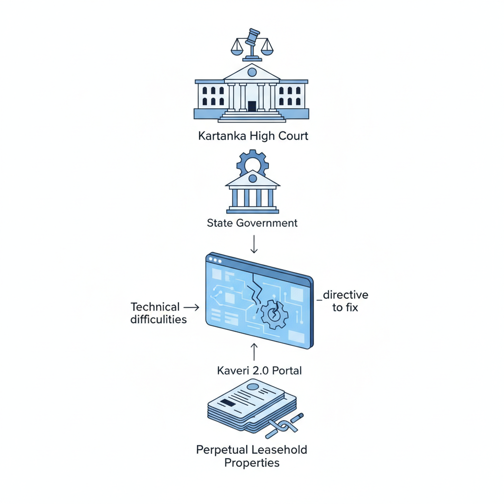 Karnataka High Court directs State government to fix technical difficulties in Kaveri 2.0 portal for registering perpetu — labelled illustration