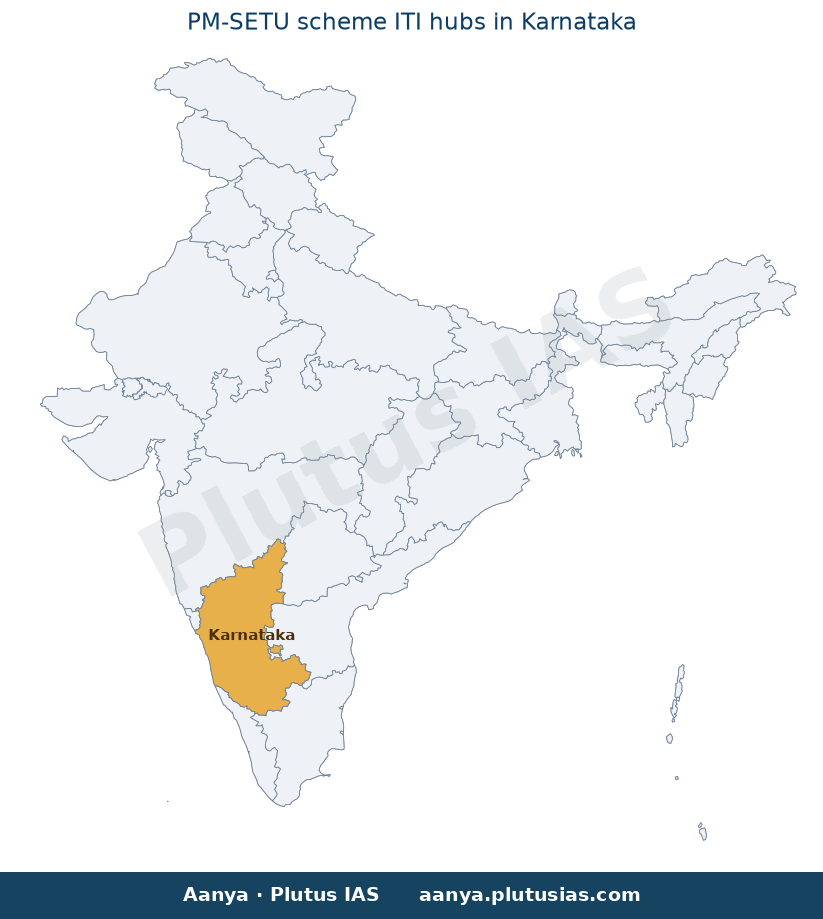 Map of Karnataka highlighted on the map of India — PM-SETU scheme ITI upgrades public private partnership