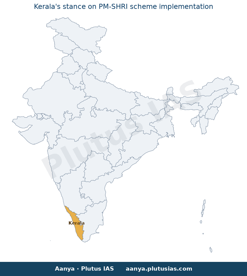 Map of Kerala highlighted on the map of India — PM-SHRI scheme Kerala decision