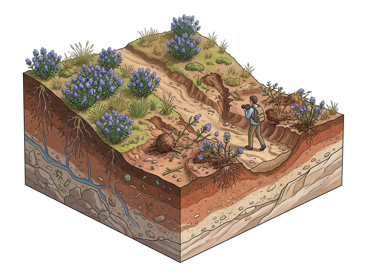 Large-scale destruction of Neelakurinji reported in Munnar hills — labelled illustration