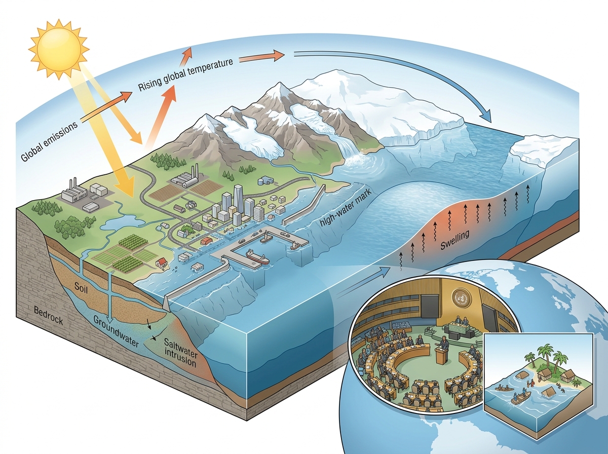 LIVE: World leaders tackle sea level rise, a stark marker of climate change — labelled illustration