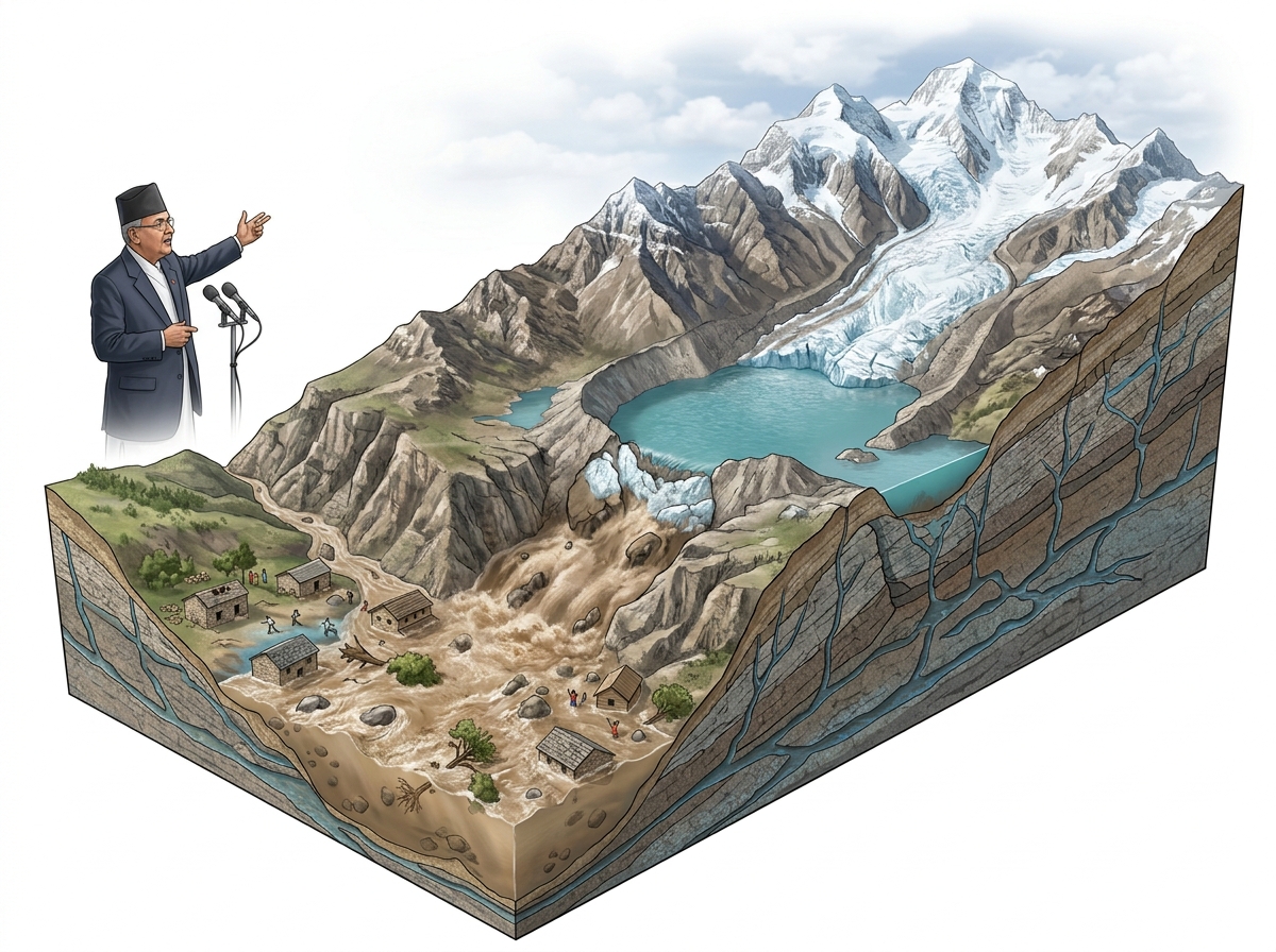 Nepal PM Shah blames climate change for devastating floods — labelled illustration