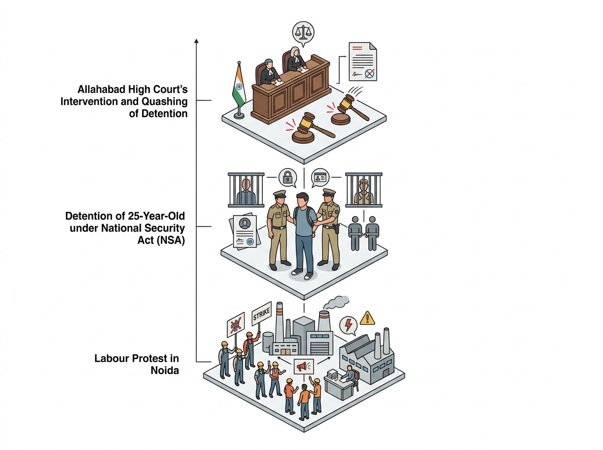 Noida labour protest: Allahabad High Court quashes detention of 25-year-old under NSA — labelled illustration