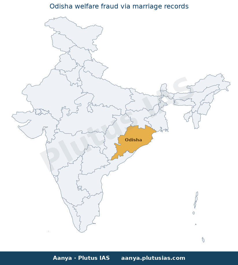 Map of Odisha highlighted on the map of India — Odisha Nirman Shramik Scheme fraud marriage records audit