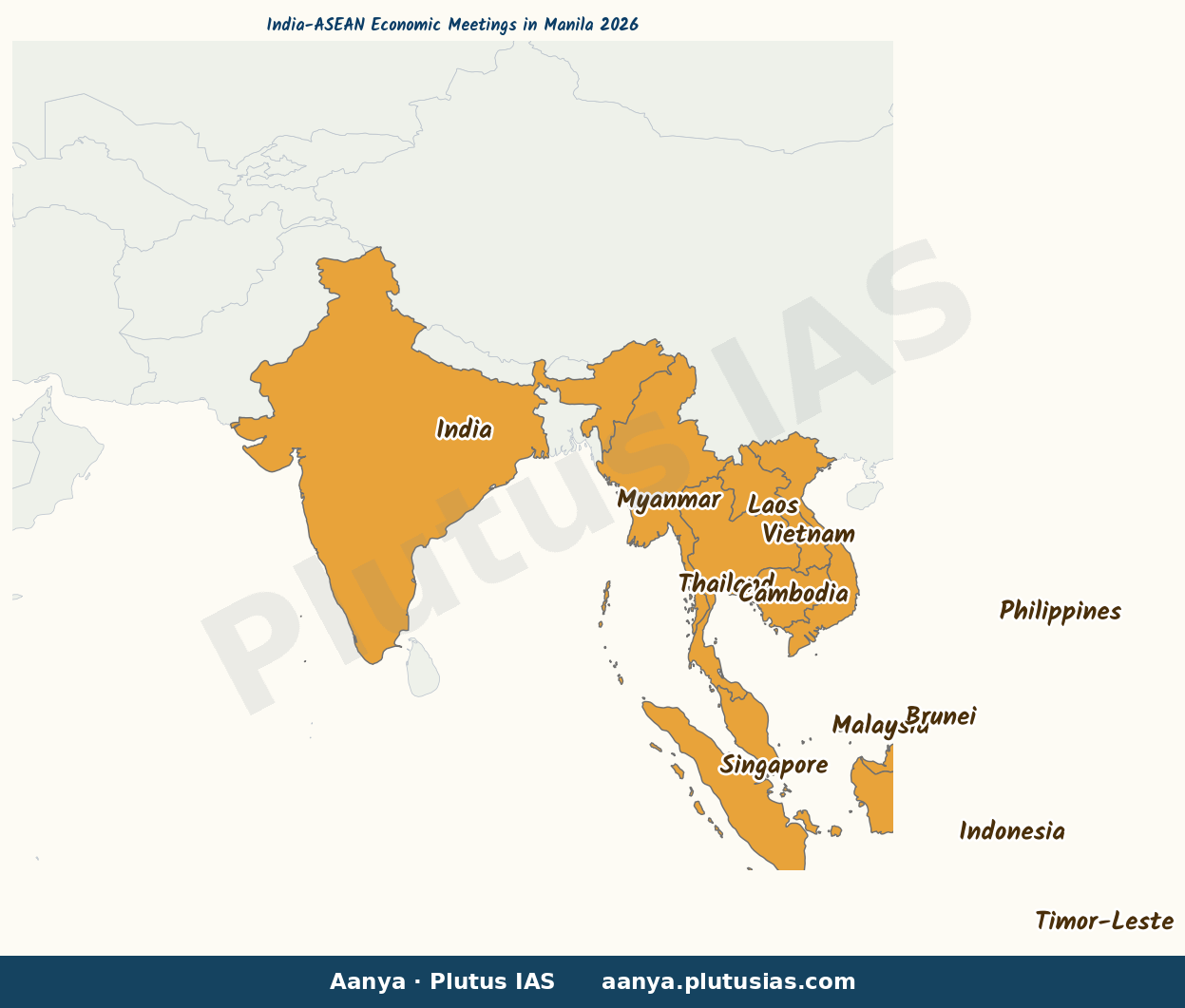 Map of Philippines, India, Brunei, Cambodia, Indonesia, Laos, Malay highlighted on the map of India — India ASEAN trade…