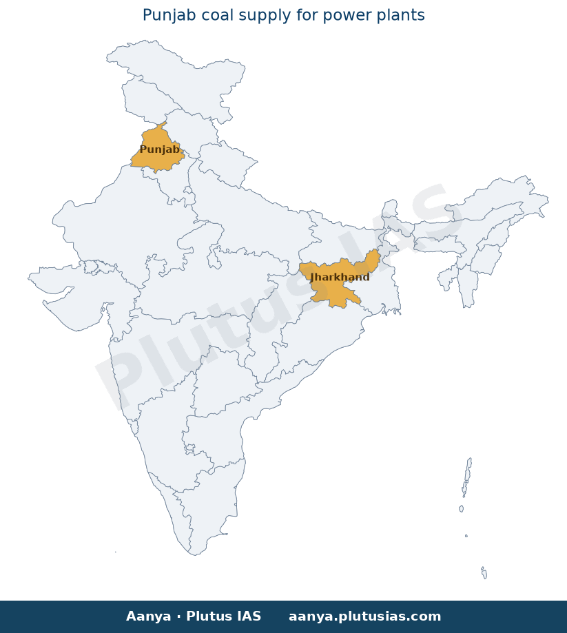 Map of Punjab, Jharkhand highlighted on the map of India — Punjab coal supply for power plants UPSC