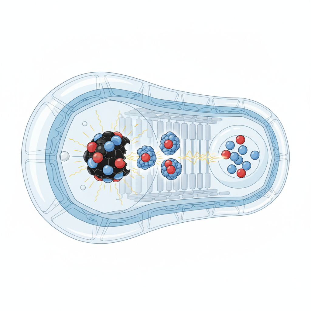 Splitting the atom, cutting the carbon — labelled illustration