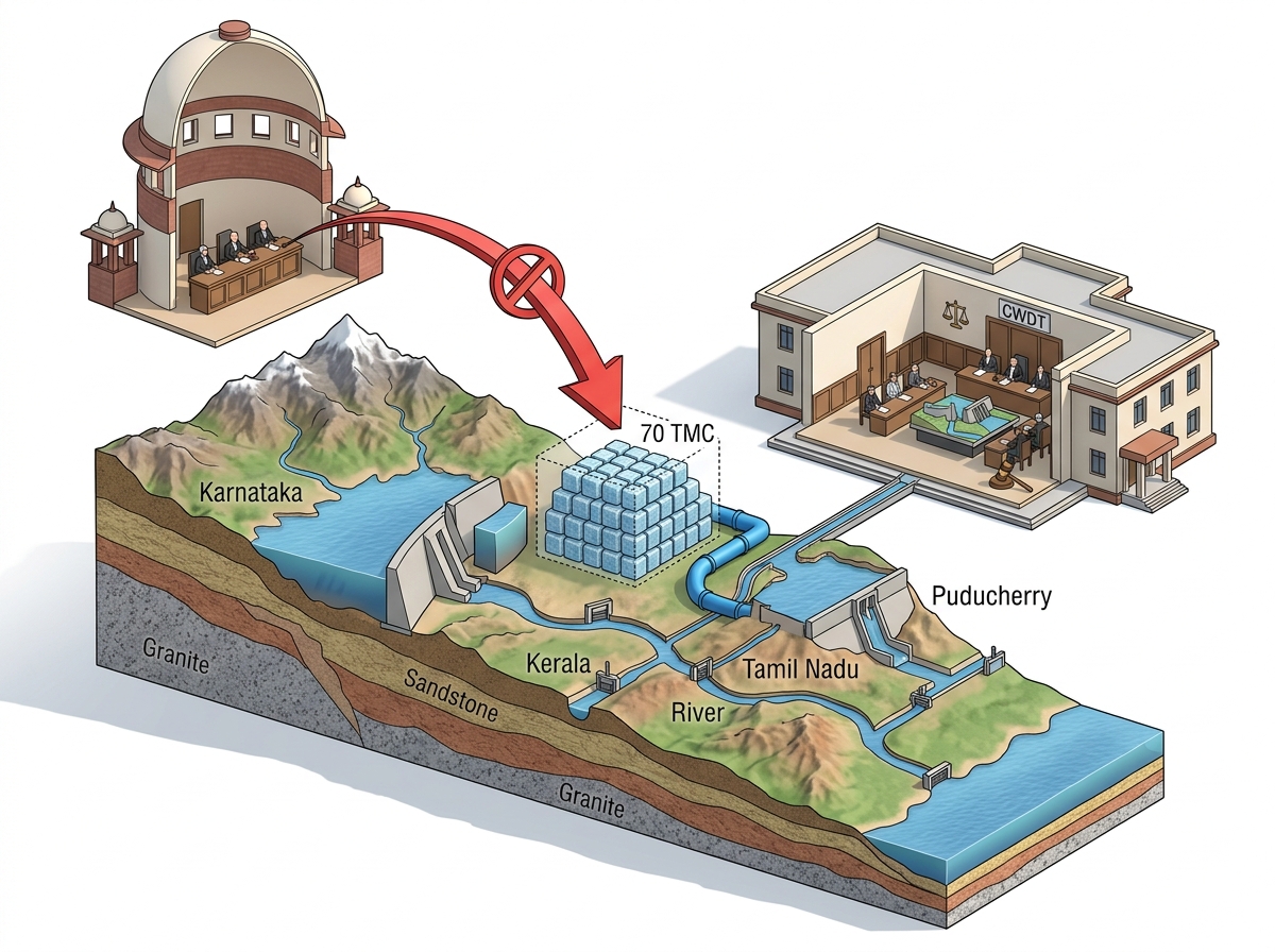 Supreme Court declines plea seeking 70 TMC Cauvery water reallocation — labelled illustration