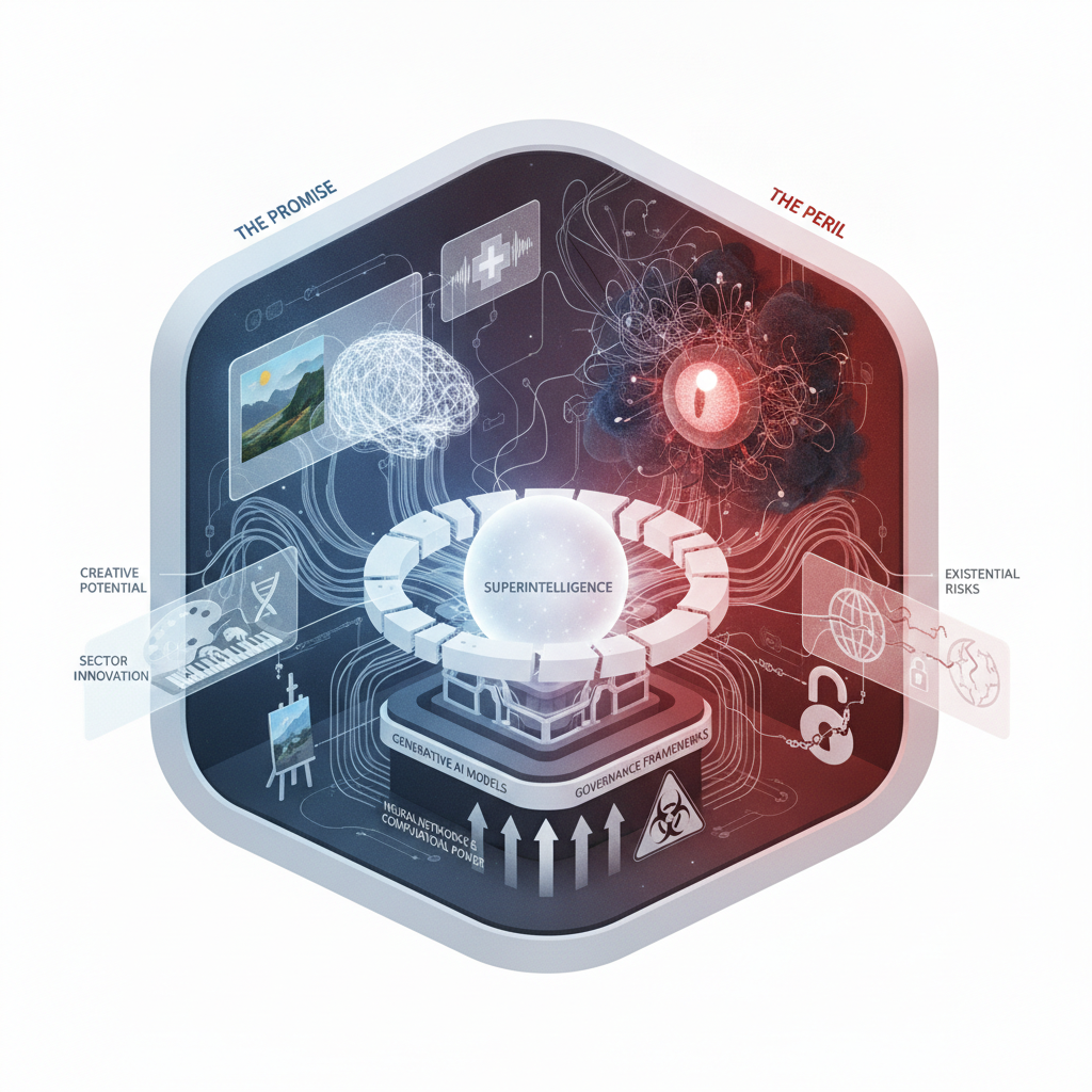 The promise and the peril of AI — labelled illustration