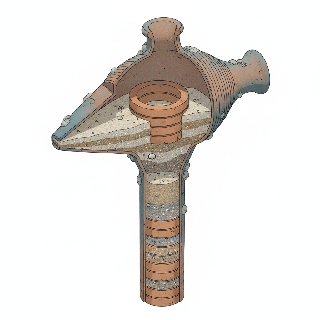 Torpedo jar fragment, ring wells found in underwater archaeological exploration off the Poompuhar coast in  Mayiladuthur — labelled illustration
