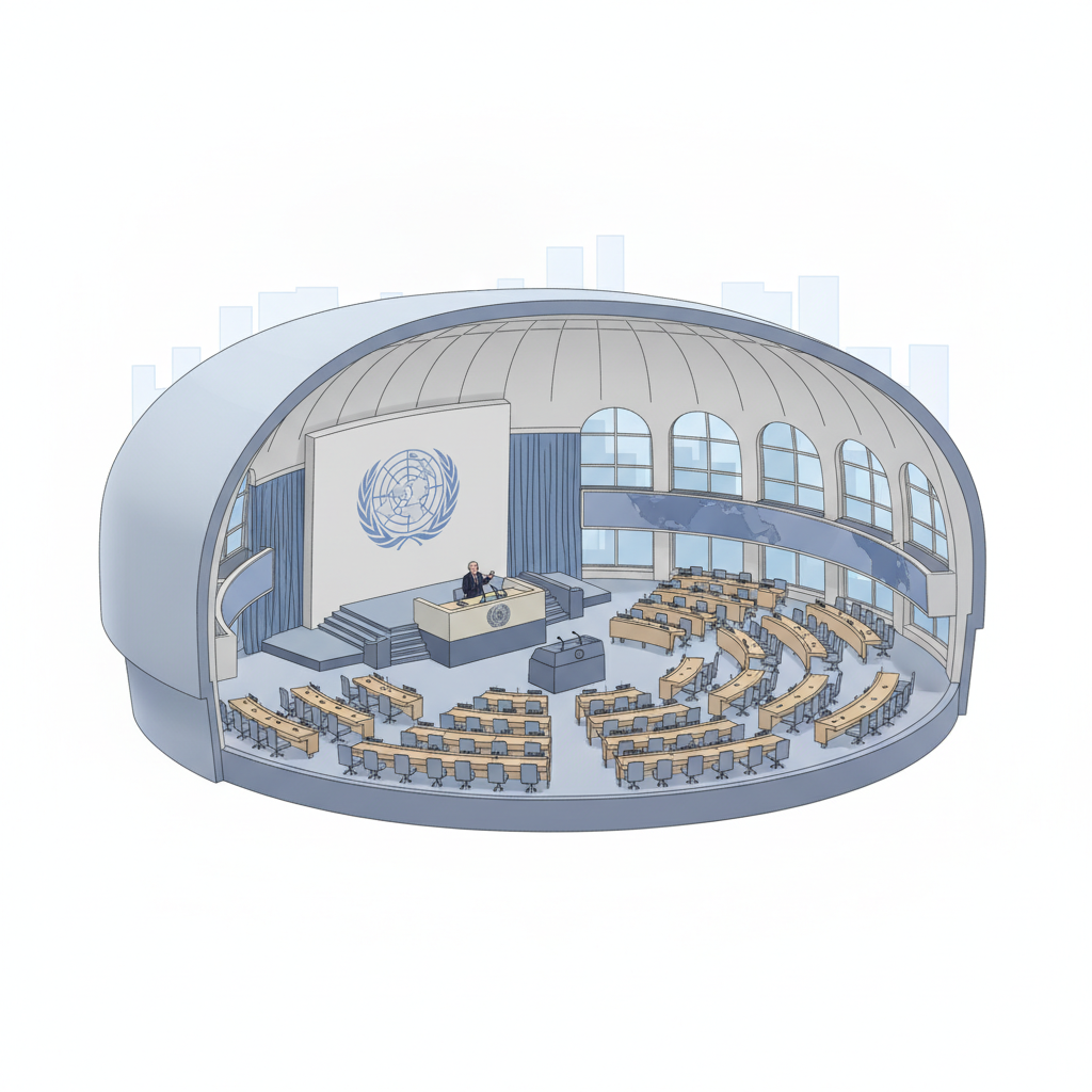 UN General Assembly opens with Guterres calling for ‘world built on interdependence’ — labelled illustration
