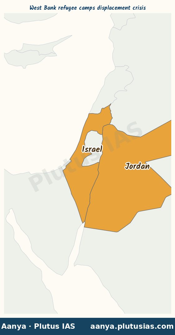 Map of West Bank, Israel, Jordan highlighted on the map of India — UN report West Bank displacement 2025