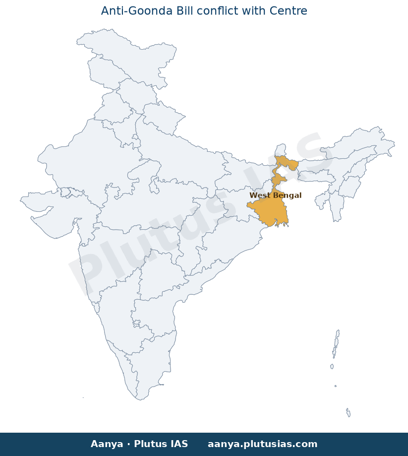 Map of West Bengal highlighted on the map of India — Anti-Goonda Bill President's nod NDPS Act conflict